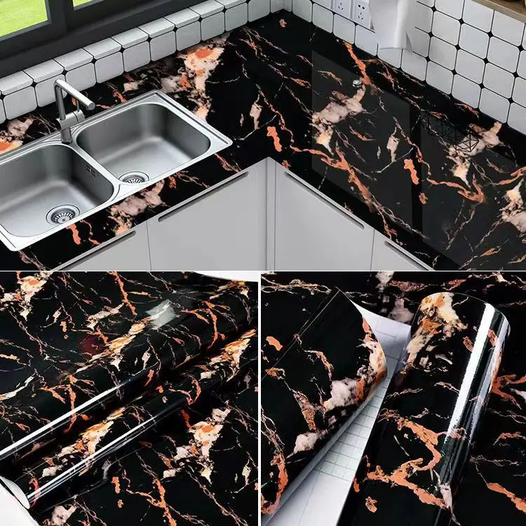 6M Vinyl Oil Proof Marble Wallpaper for Kitchen Countertop Cabinet Shelf PVC Self-Adhesive Waterproof Contact Paper for Bathroom