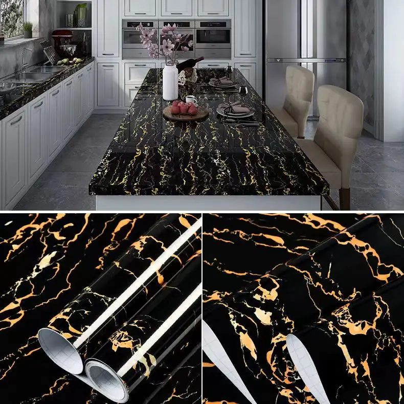 6M Vinyl Oil Proof Marble Wallpaper for Kitchen Countertop Cabinet Shelf PVC Self-Adhesive Waterproof Contact Paper for Bathroom