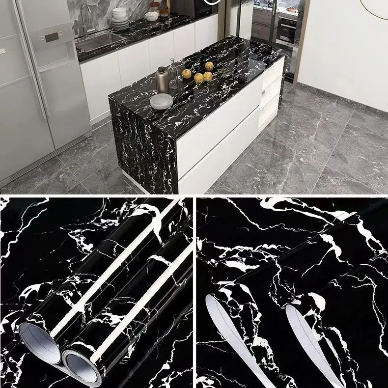 6M Vinyl Oil Proof Marble Wallpaper for Kitchen Countertop Cabinet Shelf PVC Self-Adhesive Waterproof Contact Paper for Bathroom