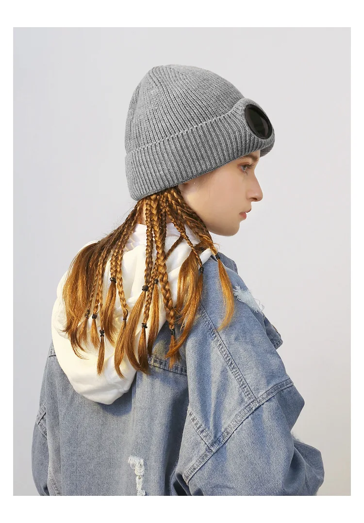 Brimless Hat With Goggles For Men And Women In Winter Hat Neutral Solid Color Skull Knitted Hat In Winter