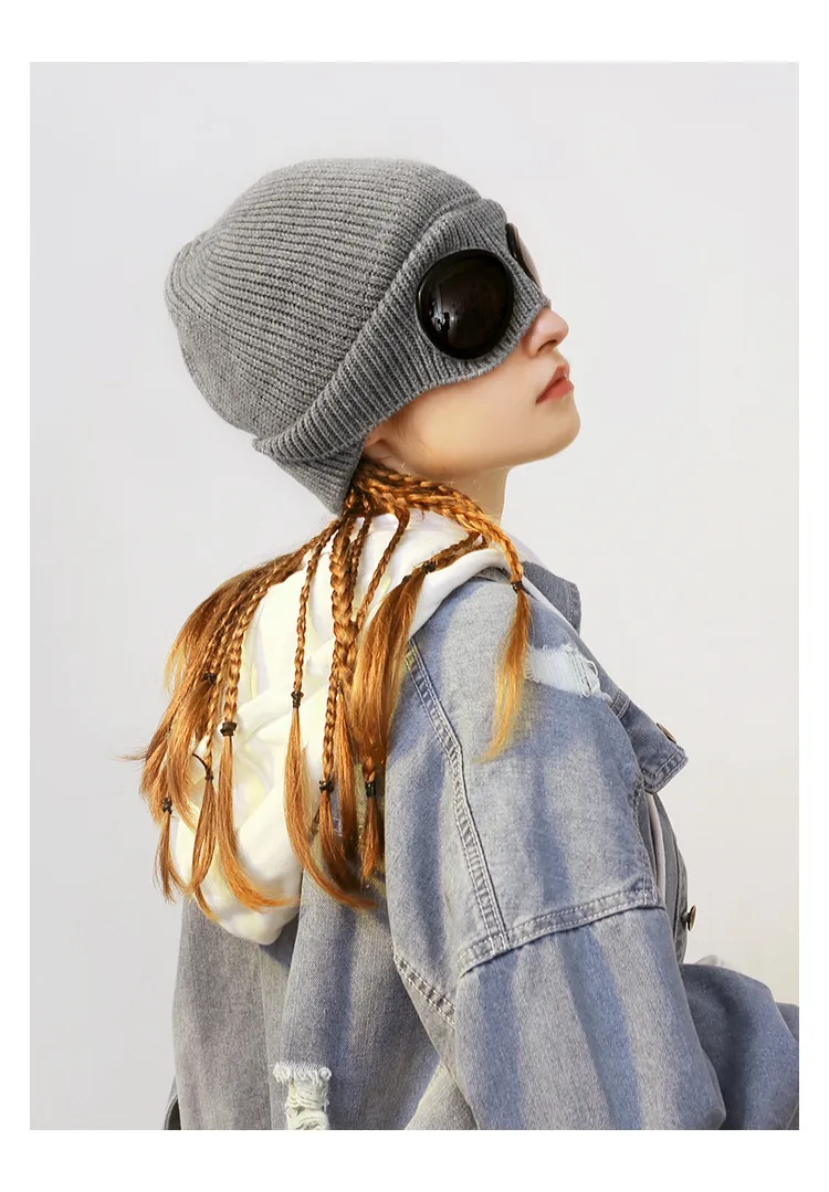 Brimless Hat With Goggles For Men And Women In Winter Hat Neutral Solid Color Skull Knitted Hat In Winter