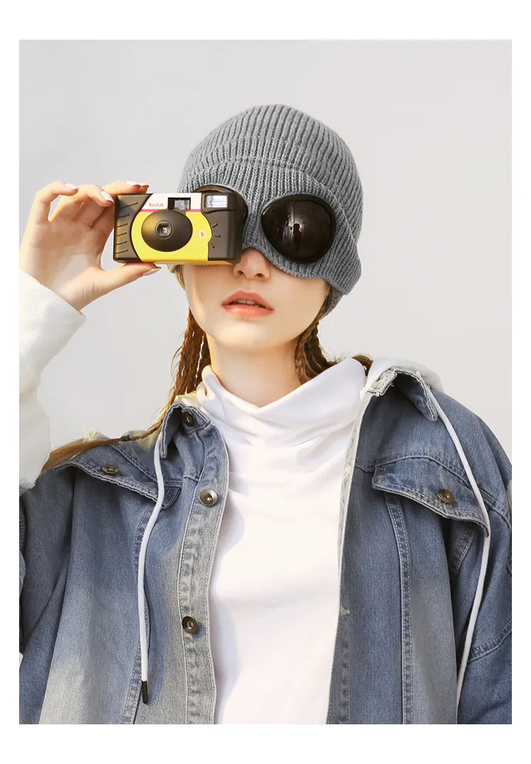 Brimless Hat With Goggles For Men And Women In Winter Hat Neutral Solid Color Skull Knitted Hat In Winter