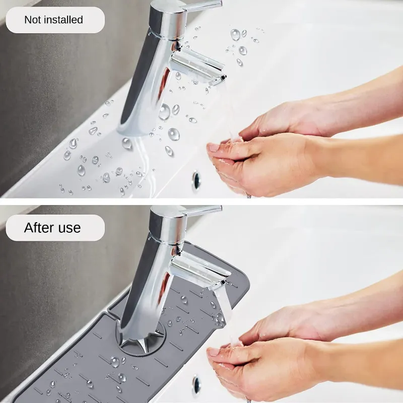Faucet Mat Kitchen Sink Silicone Splash Pad Drainage Waterstop Bathroom Countertop Protector Quick Dry Tray