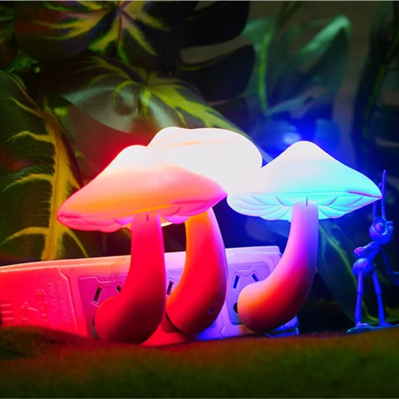 LED Night light Mushroom Wall lamp Socket Type Eu, Us Plug 220V light Sensor Bedroom, Home Decor, lovely Atmosphere lighting