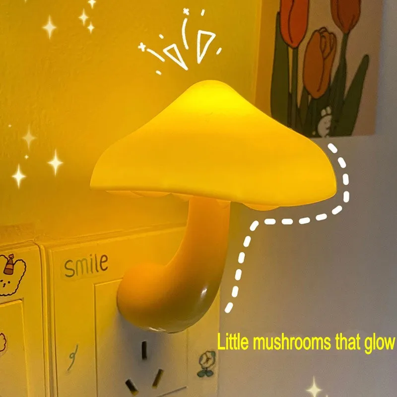 LED Night light Mushroom Wall lamp Socket Type Eu, Us Plug 220V light Sensor Bedroom, Home Decor, lovely Atmosphere lighting