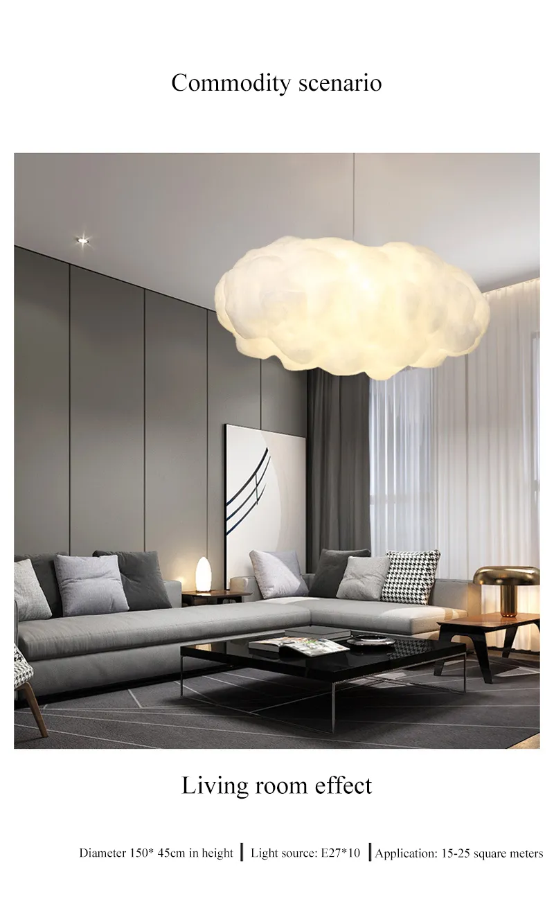 New Design Multiple Styles Simulation Cloud Pendant Lamp Living Restaurant Kids Room Silk Cotton Led Indoor House Decor Lighting