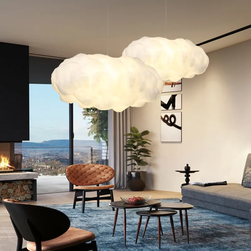 New Design Multiple Styles Simulation Cloud Pendant Lamp Living Restaurant Kids Room Silk Cotton Led Indoor House Decor Lighting