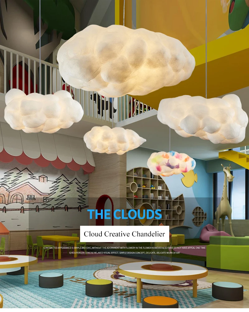 New Design Multiple Styles Simulation Cloud Pendant Lamp Living Restaurant Kids Room Silk Cotton Led Indoor House Decor Lighting