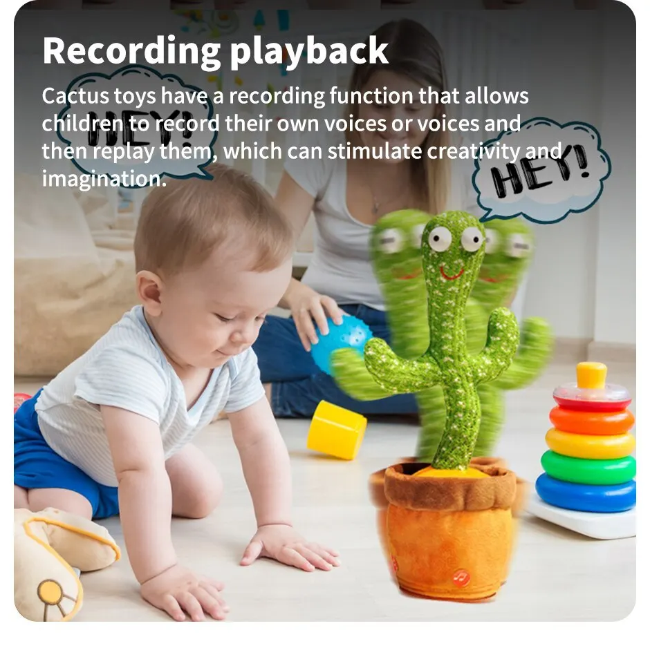 Interactive Intelligent Cactus Kids Learning and Musical Plush Toy 120Pcs Songs Dance Record and Speak Cute Doll