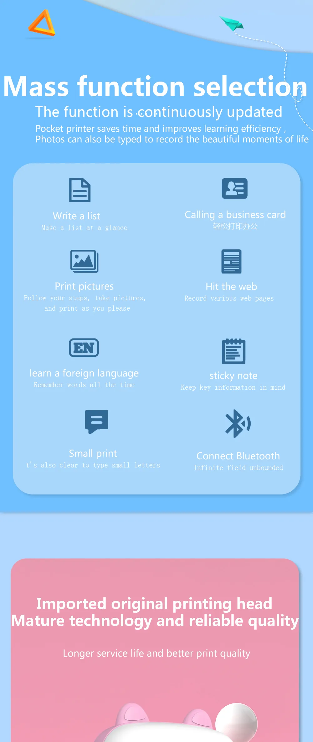 Portable Mini Bluetooth Wrong Printer Mobile Phone Photo Title Note Print Pocket Student Error Label Printer for Children's Gift