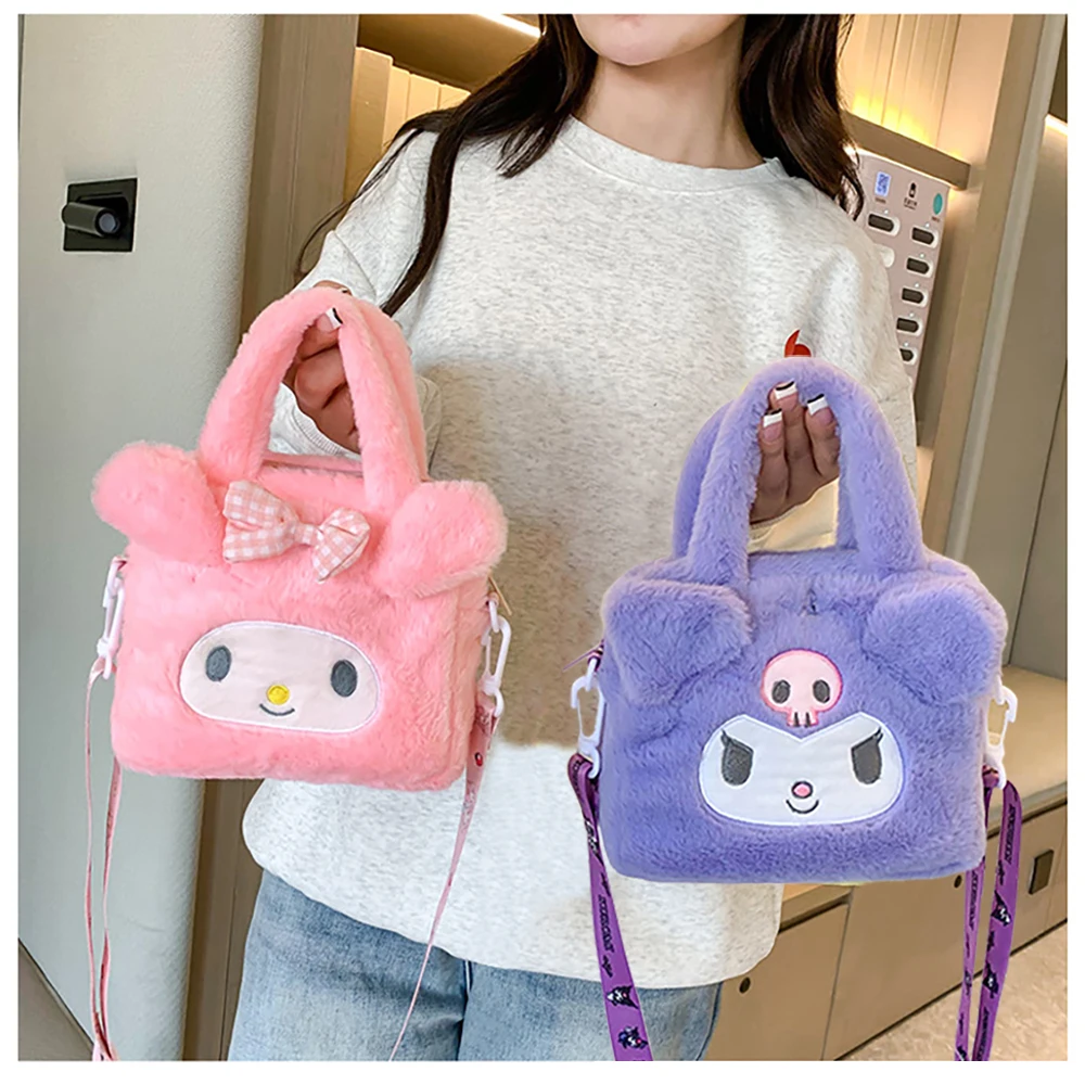 Sanrio Plush Bag Kawaii Kuromi Cinnamoroll Melody Cartoon Anime Handbag Crossbody Cosmetic Travel Storage Bags Women Girls Gifts