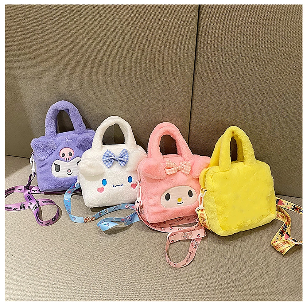 Sanrio Plush Bag Kawaii Kuromi Cinnamoroll Melody Cartoon Anime Handbag Crossbody Cosmetic Travel Storage Bags Women Girls Gifts