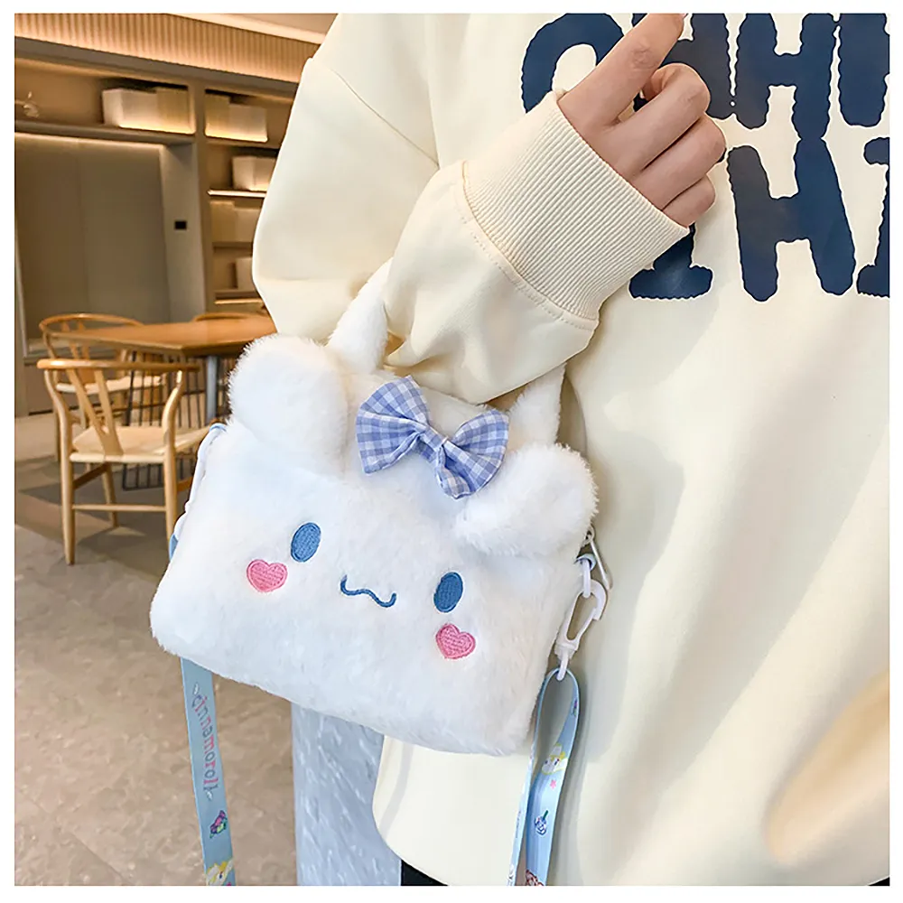 Sanrio Plush Bag Kawaii Kuromi Cinnamoroll Melody Cartoon Anime Handbag Crossbody Cosmetic Travel Storage Bags Women Girls Gifts