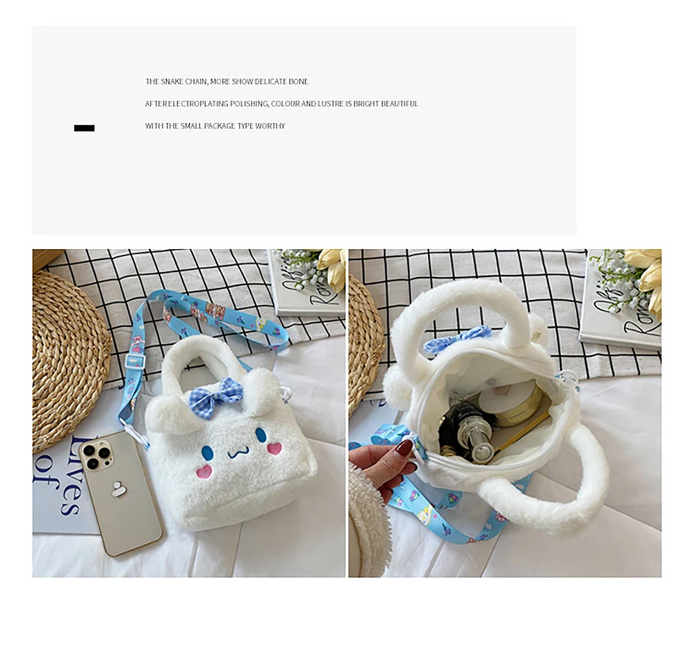 Sanrio Plush Bag Kawaii Kuromi Cinnamoroll Melody Cartoon Anime Handbag Crossbody Cosmetic Travel Storage Bags Women Girls Gifts