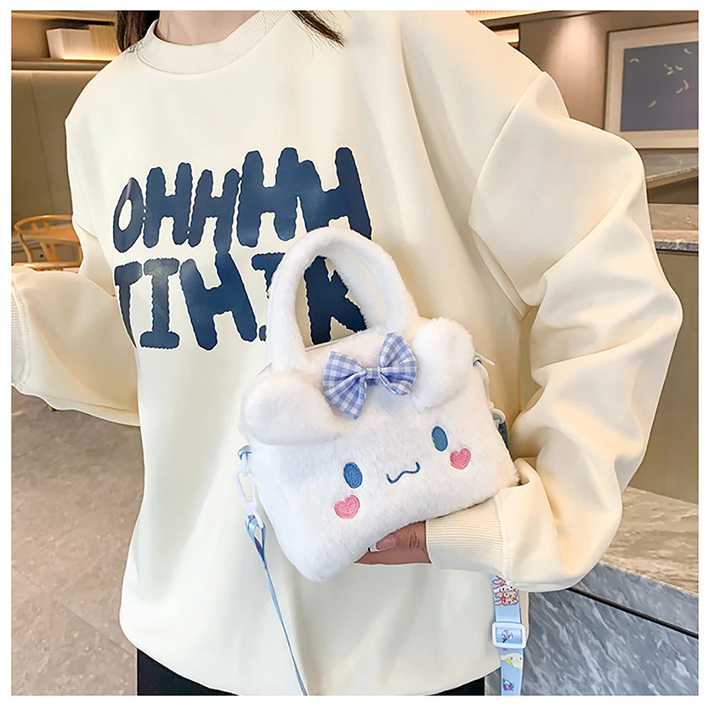 Sanrio Plush Bag Kawaii Kuromi Cinnamoroll Melody Cartoon Anime Handbag Crossbody Cosmetic Travel Storage Bags Women Girls Gifts