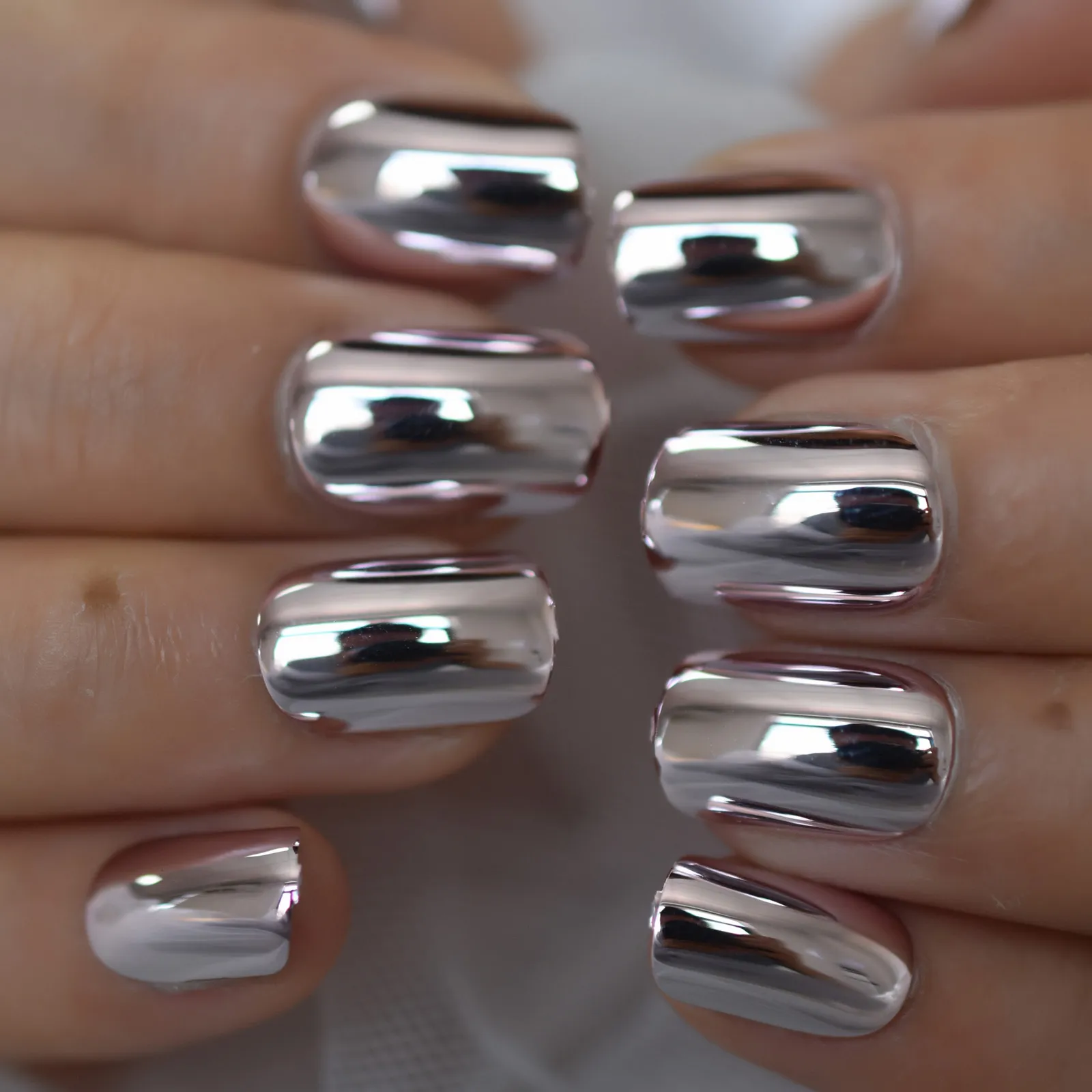Square Electroplating Chrome Medium Size Press On Nails 2021 Full Cover Nail Tips Fingernails Art Supplies For Professionals