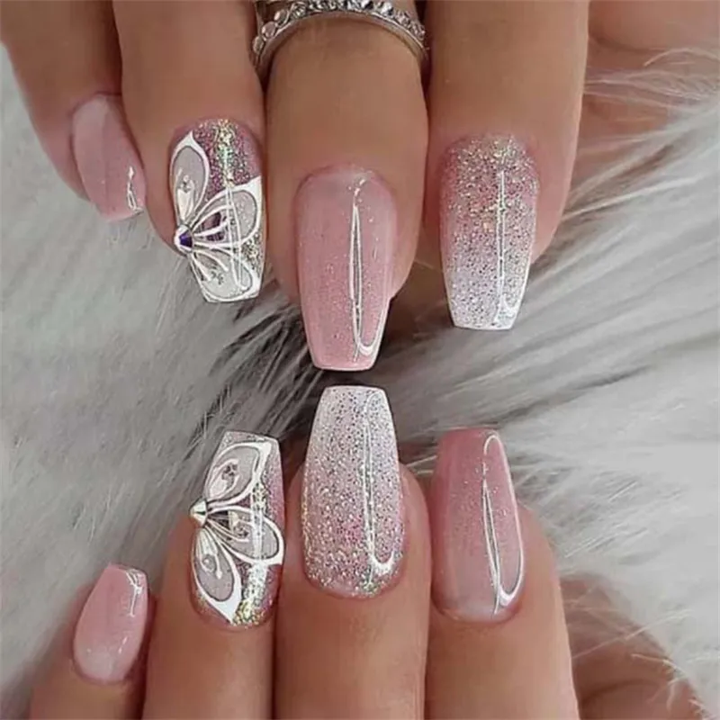 24pcs/Box Nails Fake Press On Accessories Art Reusable Adhesive False Supplies Charms Products Stylist Decorated False Nails