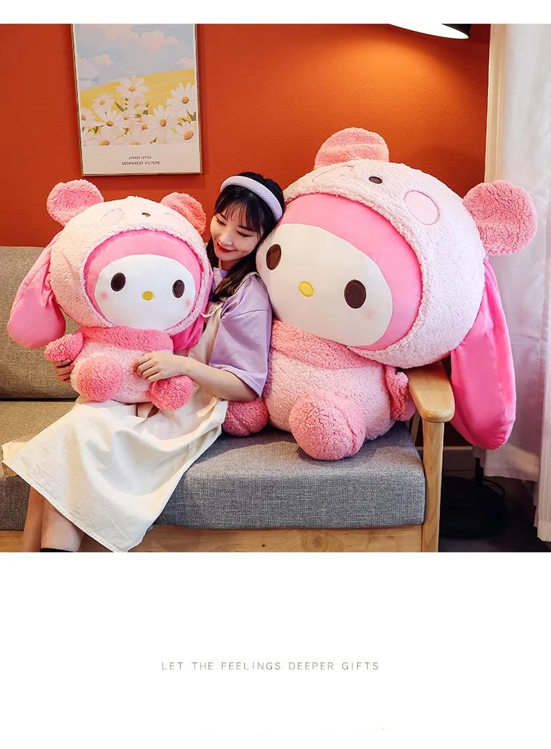 Oversized Sanrio My Melody Transform Into A Panda Throw Pillow Plush Stuffed Kawaii Doll Plush Toy Kuromi Hello Kitty Plush Gift