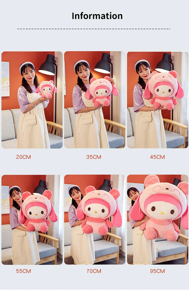 Oversized Sanrio My Melody Transform Into A Panda Throw Pillow Plush Stuffed Kawaii Doll Plush Toy Kuromi Hello Kitty Plush Gift