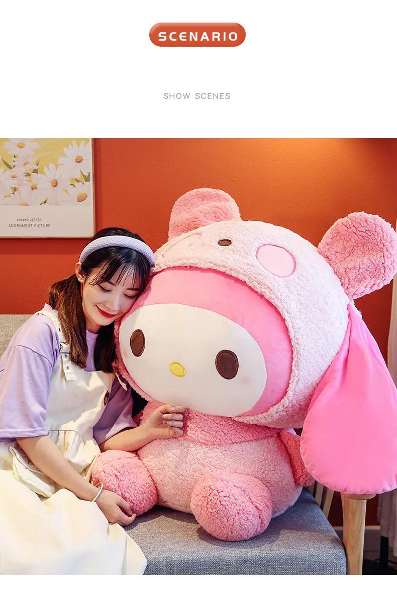 Oversized Sanrio My Melody Transform Into A Panda Throw Pillow Plush Stuffed Kawaii Doll Plush Toy Kuromi Hello Kitty Plush Gift