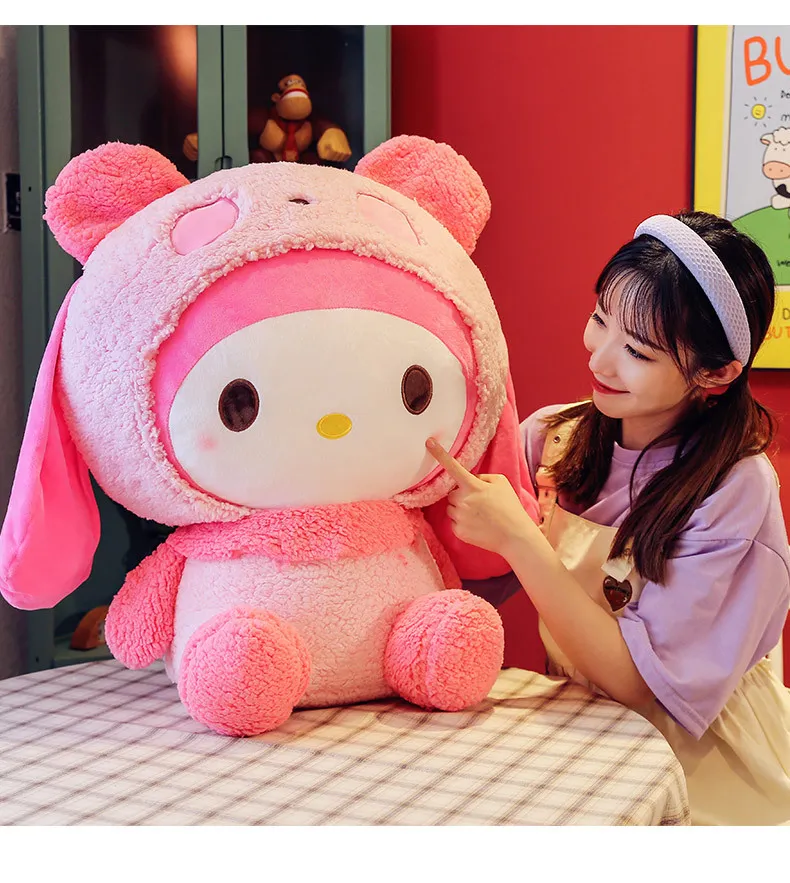 Oversized Sanrio My Melody Transform Into A Panda Throw Pillow Plush Stuffed Kawaii Doll Plush Toy Kuromi Hello Kitty Plush Gift