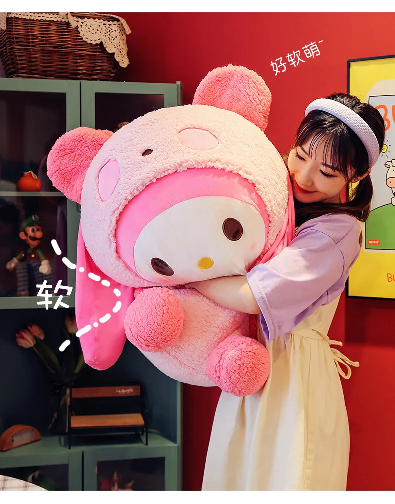 Oversized Sanrio My Melody Transform Into A Panda Throw Pillow Plush Stuffed Kawaii Doll Plush Toy Kuromi Hello Kitty Plush Gift