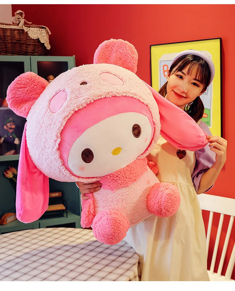 Oversized Sanrio My Melody Transform Into A Panda Throw Pillow Plush Stuffed Kawaii Doll Plush Toy Kuromi Hello Kitty Plush Gift