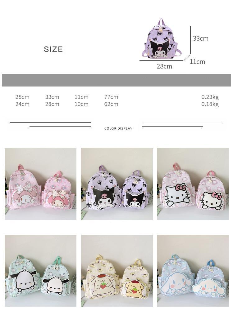 Sanrio Kids Schoolbag Backpack Hello Kitty Kuromi Cinnamoroll Printed Oxford Cloth Kindergarten Girl Backpack School Supplies