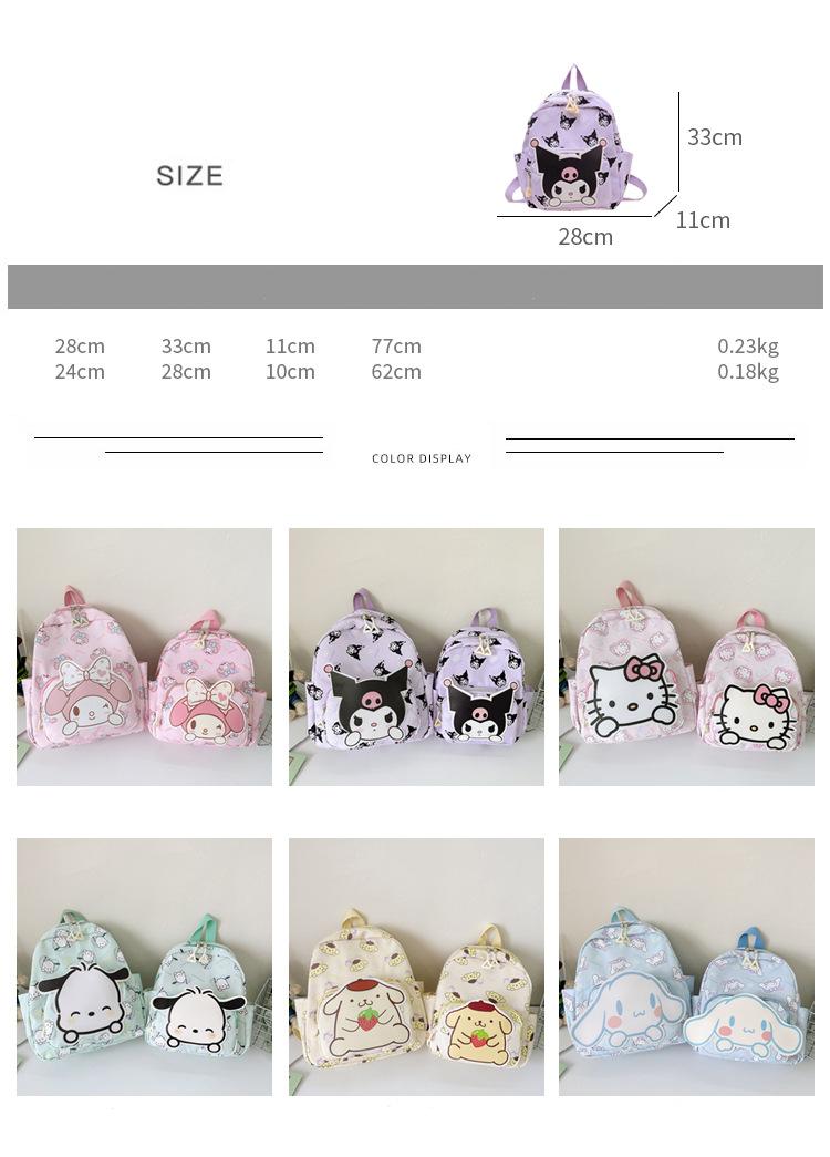 Sanrio Kids Schoolbag Backpack Hello Kitty Kuromi Cinnamoroll Printed Oxford Cloth Kindergarten Girl Backpack School Supplies