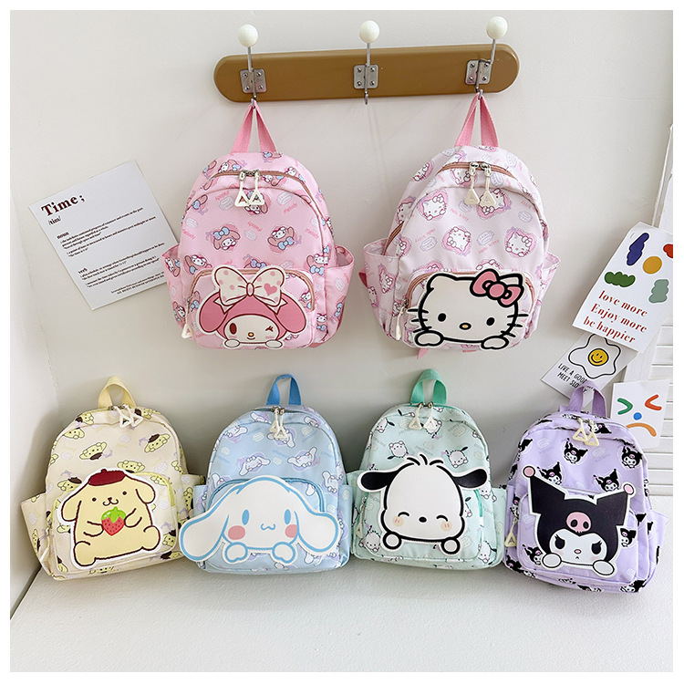 Sanrio Kids Schoolbag Backpack Hello Kitty Kuromi Cinnamoroll Printed Oxford Cloth Kindergarten Girl Backpack School Supplies
