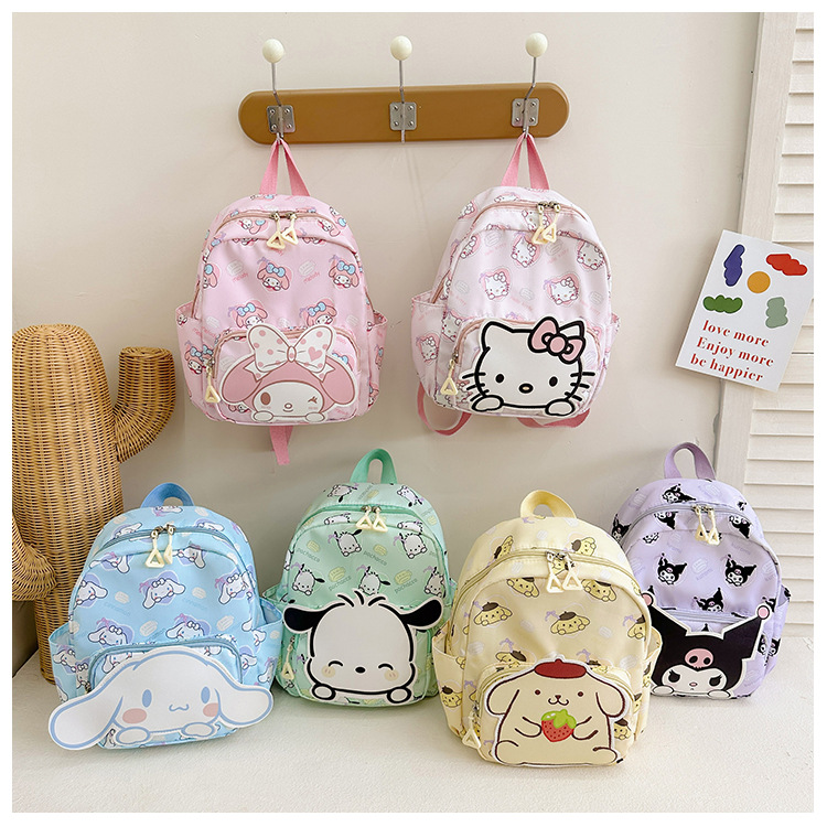 Sanrio Kids Schoolbag Backpack Hello Kitty Kuromi Cinnamoroll Printed Oxford Cloth Kindergarten Girl Backpack School Supplies