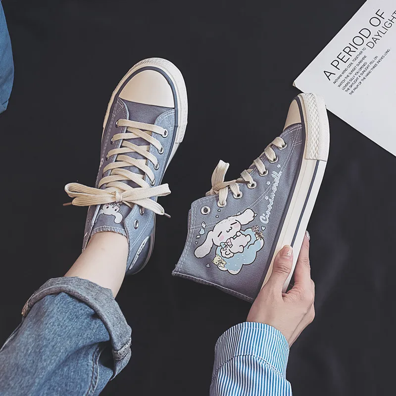 Kawaii Cinnamoroll Canvas Shoes Cartoon Sanrio New All-match High-top Student Casual Shoes Cute Girls Holiday Gift