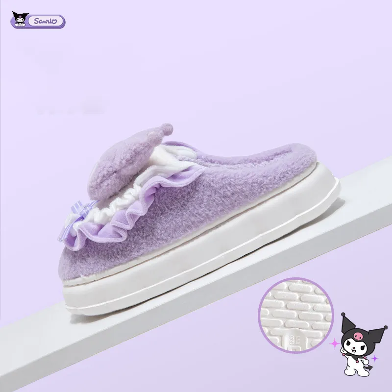 Sanrio Hello Kitty Home Fuzzy Slipper Cartoon Kuromi Cinnamoroll Yk2 Women Winter Plush Non Slip Slippers girl Cute Flat Shoes