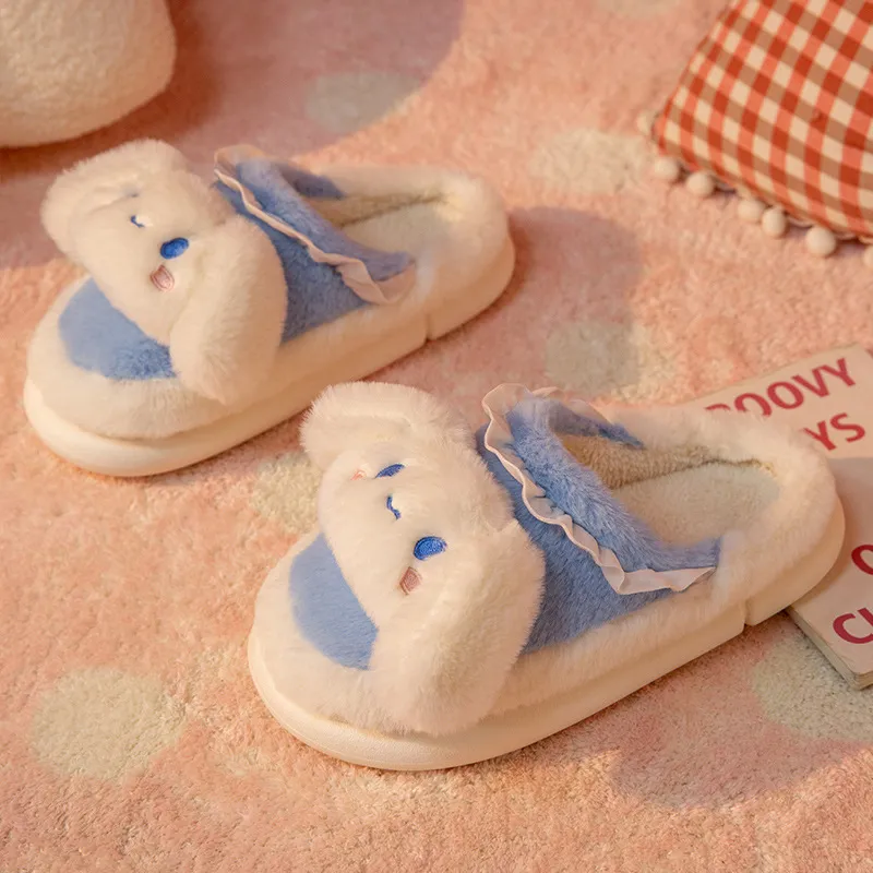 Sanrio Hello Kitty Home Fuzzy Slipper Cartoon Kuromi Cinnamoroll Yk2 Women Winter Plush Non Slip Slippers girl Cute Flat Shoes