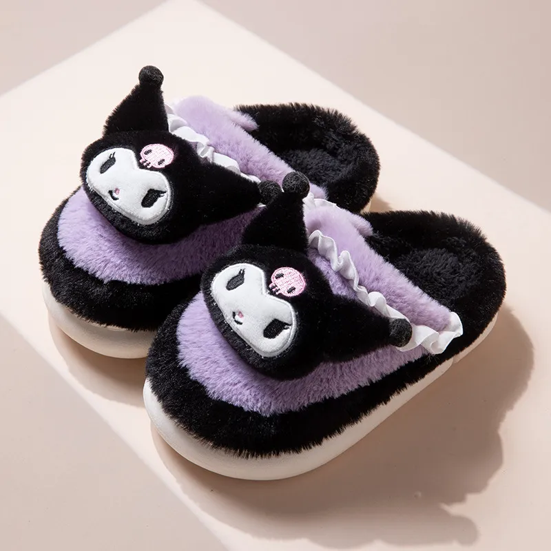 Sanrio Hello Kitty Home Fuzzy Slipper Cartoon Kuromi Cinnamoroll Yk2 Women Winter Plush Non Slip Slippers girl Cute Flat Shoes