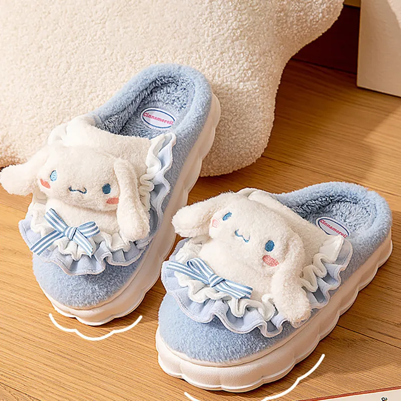 Sanrio Hello Kitty Home Fuzzy Slipper Cartoon Kuromi Cinnamoroll Yk2 Women Winter Plush Non Slip Slippers girl Cute Flat Shoes