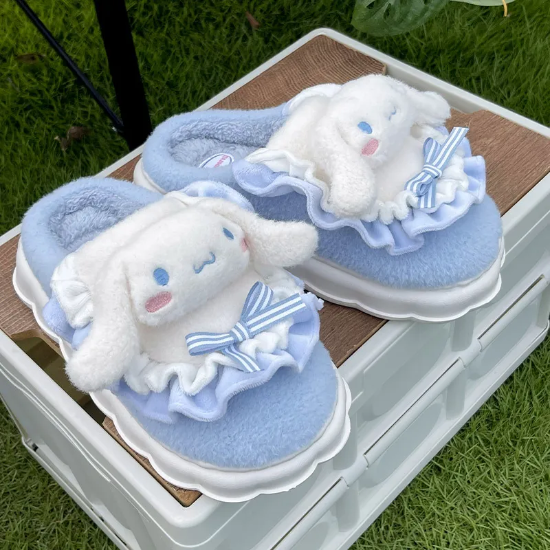Sanrio Hello Kitty Home Fuzzy Slipper Cartoon Kuromi Cinnamoroll Yk2 Women Winter Plush Non Slip Slippers girl Cute Flat Shoes