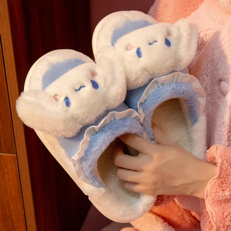 Sanrio Hello Kitty Home Fuzzy Slipper Cartoon Kuromi Cinnamoroll Yk2 Women Winter Plush Non Slip Slippers girl Cute Flat Shoes
