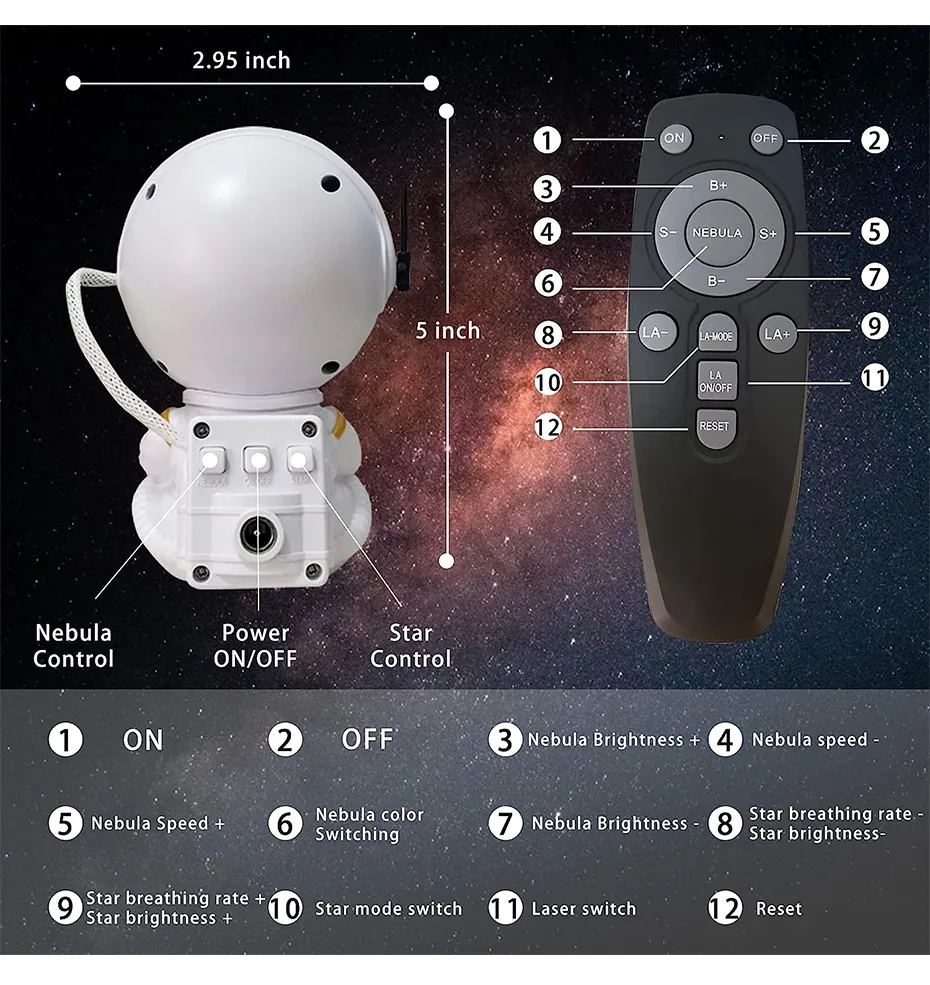 Galaxy Star Projector LED Night Light Starry Sky Astronaut Porjectors Lamp For Decoration Bedroom Home Decorative Children Gifts
